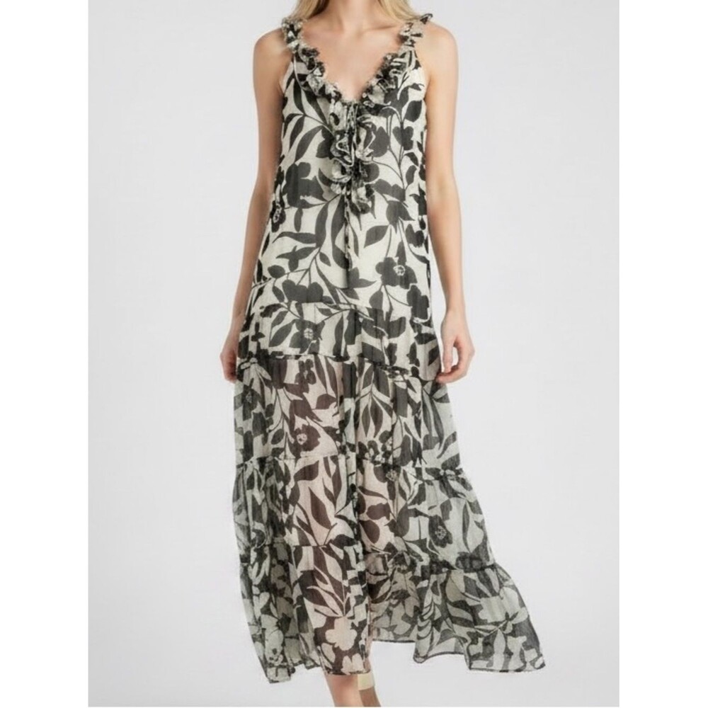 Supernatural by Secret Mission Ruffle Maxi Dress - Black & Cream